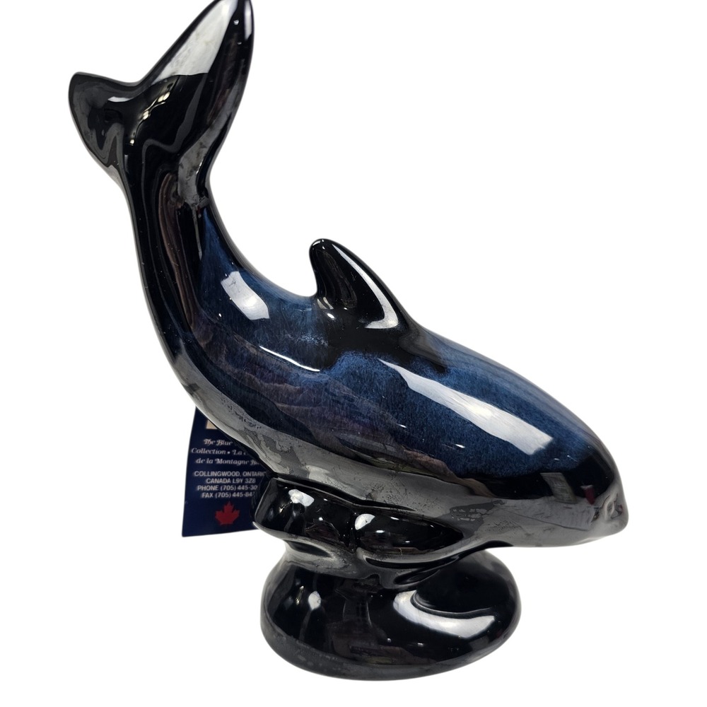 Blue Mountain Pottery Orca Whale Figurine Blue Drip Glaze Made in Canada 201 - Picture 5 of 11